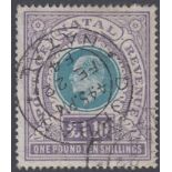 STAMPS : NATAL, 1902 £1.10/- green & violet, fine used, slight vertical bend, SG 143.