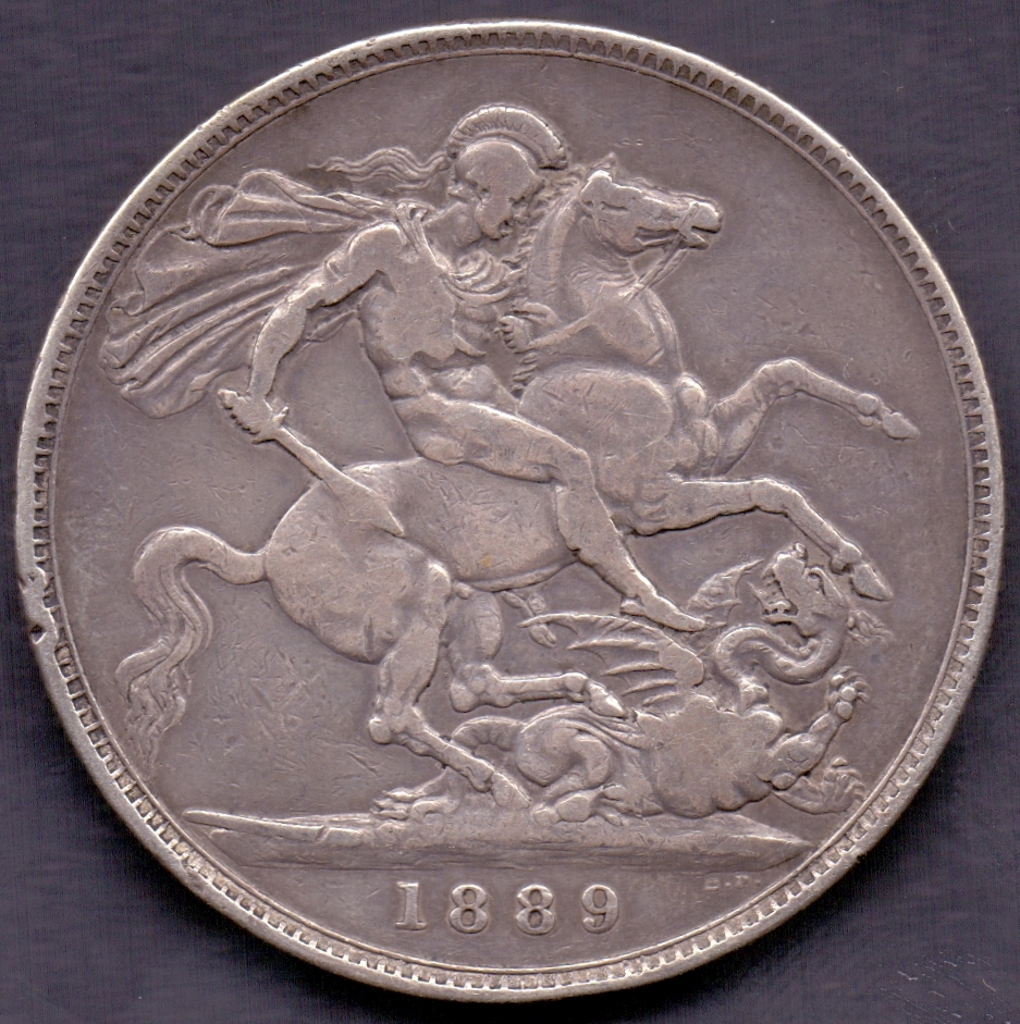 COINS : GREAT BRITAIN 1889 Victoria Silver Crown, good condition, - Image 2 of 2
