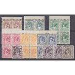 STAMPS TRANSJORDON : Small stockcard with 1942 issues to 15m in fine mint blocks of four,