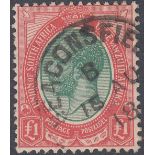 STAMPS SOUTH AFRICA : 1916 £1 Green and Red fine used CDS cancel SG 17