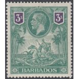 STAMPS BARBADOS : 1912-18 GV 3/- green &