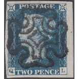 GREAT BRITAIN STAMPS : 1840 2d Blue Plat