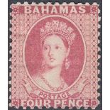 STAMPS BAHAMAS : 1882 4d Rose perf 12, m