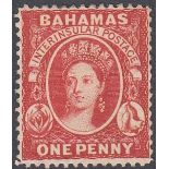 STAMPS BAHAMAS : 1882 QV 1d scarlet-verm