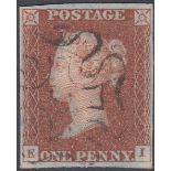 GREAT BRITAIN STAMPS : 1841 1d Red, clea