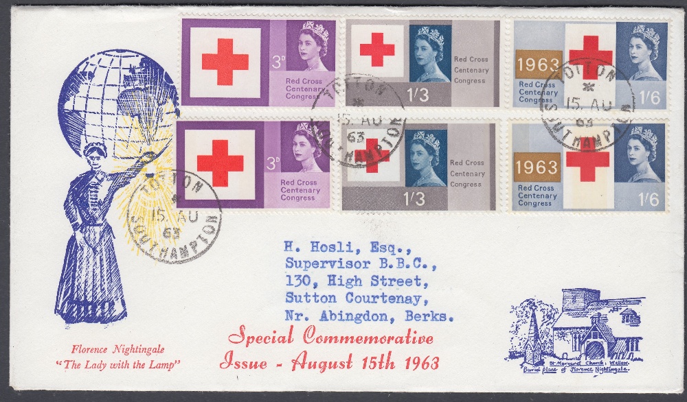 FIRST DAY COVER 1963 Red Cross phos and non phos on same illustrated cover,