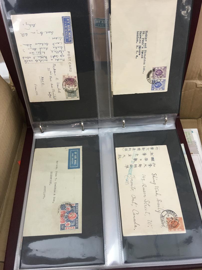 HONG KONG STAMPS Small box with early covers and cards from 1892 to 1997 including 1935 Silver
