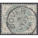 GREAT BRITAIN STAMPS : 1883 9d Dull Green (GS) very fine used example, cancelled by DOVER CDS,