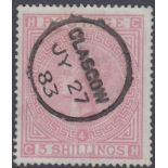 GREAT BRITAIN STAMPS : 1882 5/- Rose plate 4 on BLUED paper,