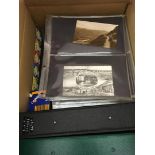 STAMPS WORLD, box with 100s of British and world postcards, Channel Islands FDCs, RAF covers etc.