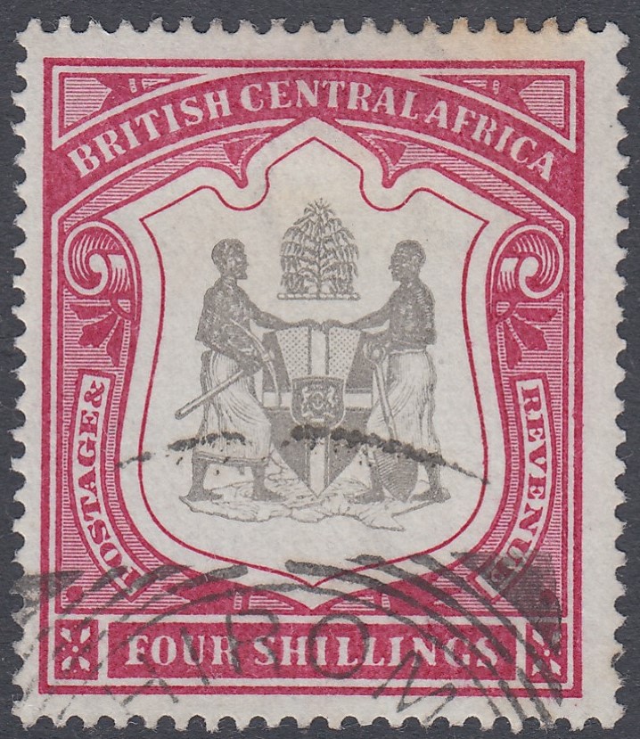 STAMPS British Central Africa 1896 4/- Black and Carmine,