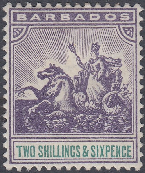 BARBADOS STAMPS 1903 2/6 Violet and Green,