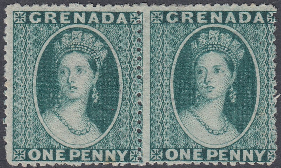 GRENADA STAMPS 1874 1d Blue-Green, lightly mounted mint horizontal pair.