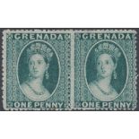 GRENADA STAMPS 1874 1d Blue-Green, lightly mounted mint horizontal pair.