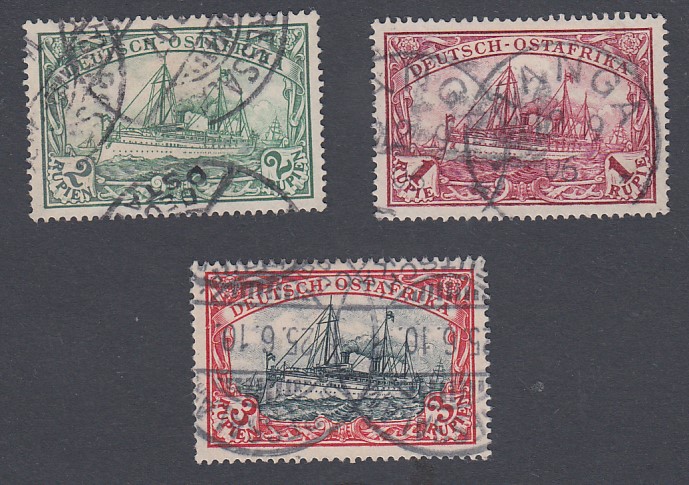 STAMPS GERMAN EAST AFRICA, 1901 1r (tiny thin), 2r and 3r all fine used, SG 23-25.