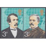 GREAT BRITAIN STAMPS : 1973 3p Explorers fine unmounted mint se-tenant pair with light orange