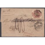 GREAT BRITAIN STAMPS : 1851 10d Embossed on wrapper London to Florence, insufficiently paid,