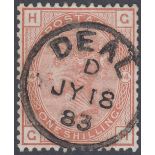 GREAT BRITAIN STAMPS 1881 1/- Orange Brown plate 14 cancelled by DEAL CDS,