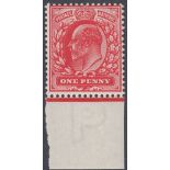 GREAT BRITAIN STAMPS : 1902 1d Intense Bright Scarlet, unmounted mint lower marginal,