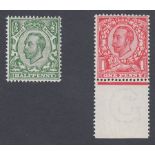GREAT BRITAIN STAMPS : 1912 1/2d and 1d Downey Head, both stamps with no cross on crown.