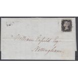 STAMPS PENNY BLACK : 1841 Plate 6 four large margins example on entire wrapper London to Nottingham
