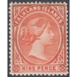 FALKLANDS STAMPS 1895 9d Pale Reddish Orange,