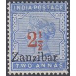 ZANZIBAR STAMPS 1896 2 1/2d on 2a Pale Blue,