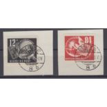 GERMANY STAMPS 1950 DEBRIA Stamp Exhibition, two stamps from miniature sheet (both imperf),