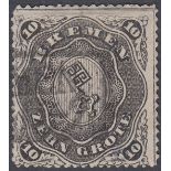 STAMPS BREMEN, 1861 10gr black, fine used with good perfs all round & part Bremen boxed cancel,