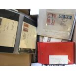 POSTAL HISTORY WORLD,box with various in cover album, on album pages etc.