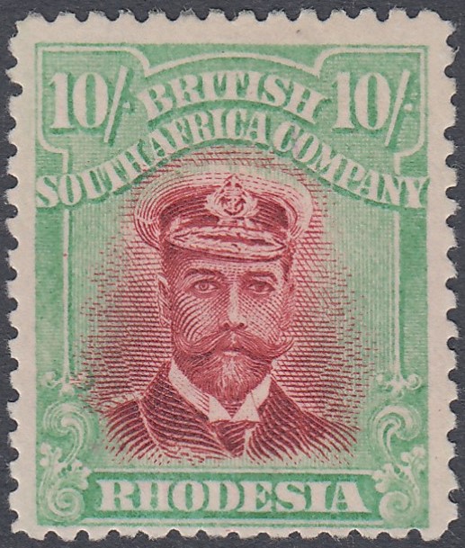 RHODESIA STAMPS 1913 10/- Crimson and Yellow Green Die II perf 14,