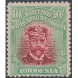 RHODESIA STAMPS 1913 10/- Crimson and Yellow Green Die II perf 14,