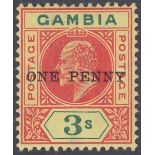 GAMBIA STAMPS 1906 1d on 3/- Carmine Green,