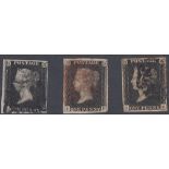 GREAT BRITAIN STAMPS : Three Penny Blacks from plate 9 (IF, GE,