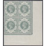 GREAT BRITAIN STAMPS : 1887 1/- Dull Green, Fresh corner marginal mint block of four,