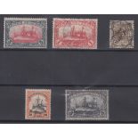 STAMPS GERMAN NEW GUINEA, stockcard with 1897 3pf used, 1901 1m used & 1914 5m lightly M/M.