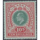 SOUTH AFRICA STAMPS 1908 EDVII Natal 10/- green and red/green lightly mounted mint SG 170 Cat £130