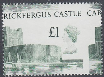 GREAT BRITAIN STAMPS : 1988 £1 Castle, large mis-perf, meaning stamp shifted down and left.