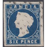 GAMBIA STAMPS 1869 6d Deep blue fine used,