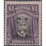 RHODESIA STAMPS 1913 £1 Black and Deep Purple, fine mounted mint, tiny tone spot.