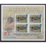 STAMPS BIRDS, Australia 1996-97 Wetlands Conservation $15 in miniature sheet of four, U/M.