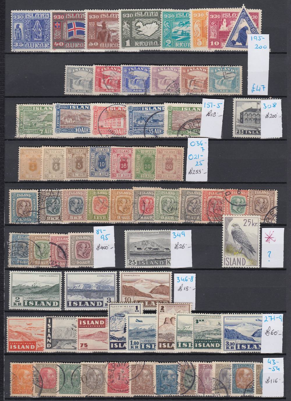 STAMPS SCANDINAVIA, ex-dealers accumulations on stock pages, album leaves etc.