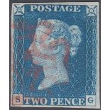 GREAT BRITAIN STAMPS : 1840 2d Bright Blue plate 1,