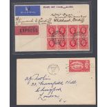FIRST DAY COVER : 1934 1d Red block of 8 used on first day of issue 24th Sept 1934 on airmail cover,