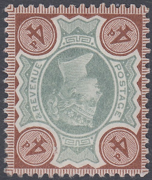GREAT BRITAIN STAMPS : 1887 4d Green and Purple Brown, lightly mounted mint with INVERTED wmk,