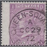 GREAT BRITAIN STAMPS : 1867 6d Mauve plate 9, superb example cancelled by QUEEN SQUARE CDS,