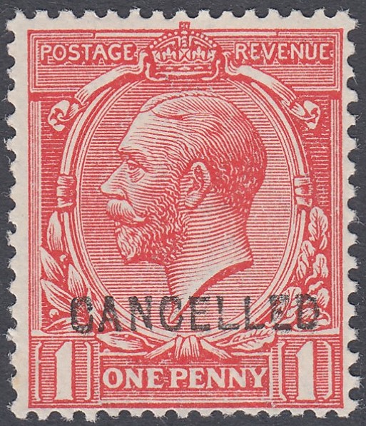 GREAT BRITAIN STAMPS : 1912 1d Scarlet over printed CANCELLED Type 24,