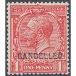 GREAT BRITAIN STAMPS : 1912 1d Scarlet over printed CANCELLED Type 24,