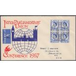 FIRST DAY COVER : 1957 Parliament block of four on illustrated cover, neatly hand addressed,