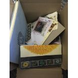 STAMPS Small box with GB presentation packs, NFL trading cards,